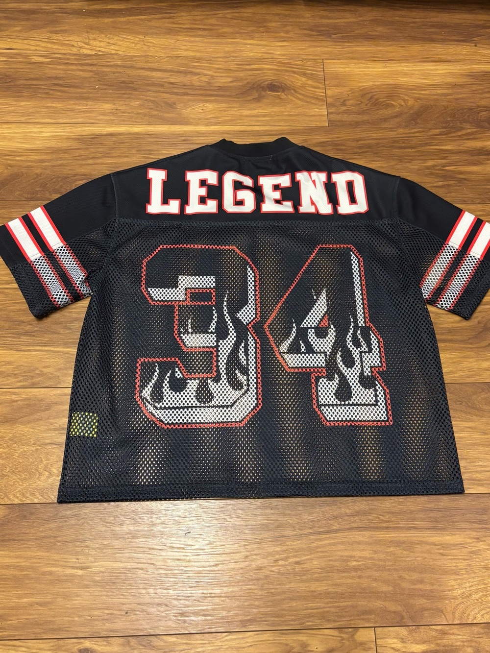 Black Mesh Football Jersey Shirt with '34' Flame Detail